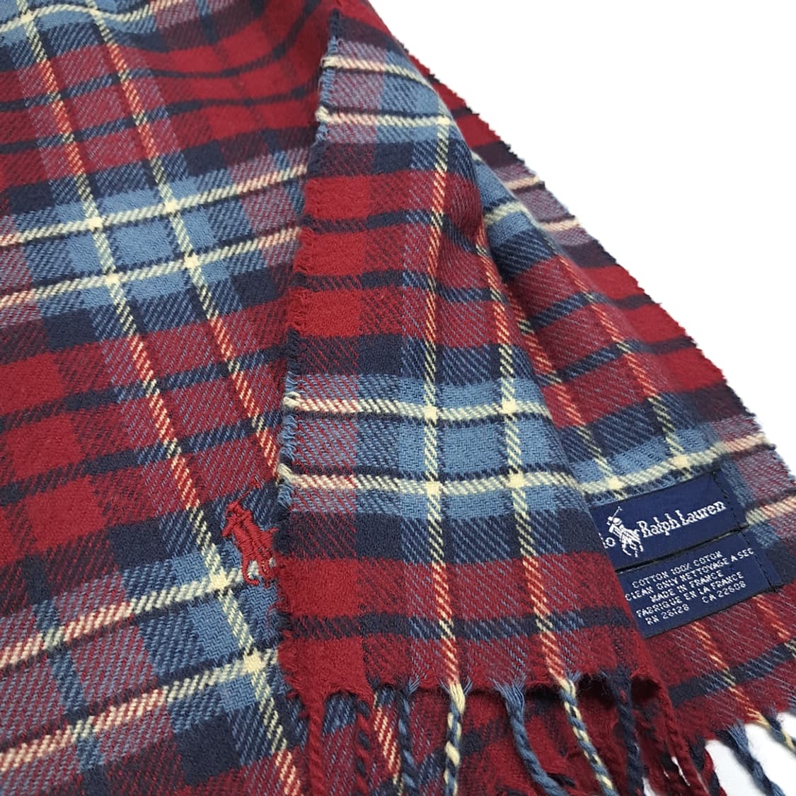 MX528 폴로 90s 프랑스판 코튼 타탄 레드 머플러 목도리 상품이미지6