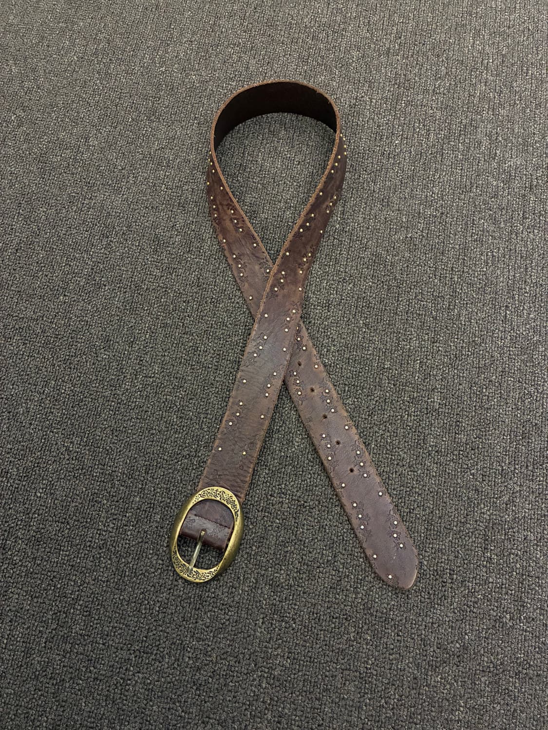 Japanese vintage 여성 스터드 웨스턴 브라운 가죽벨트 상품이미지2