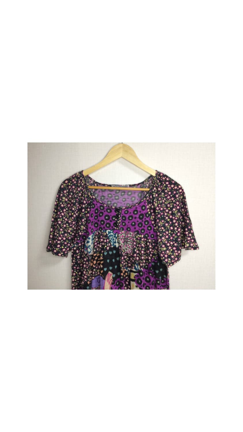 츠모리 치사토 퍼플 믹스패치 탑 상품이미지2