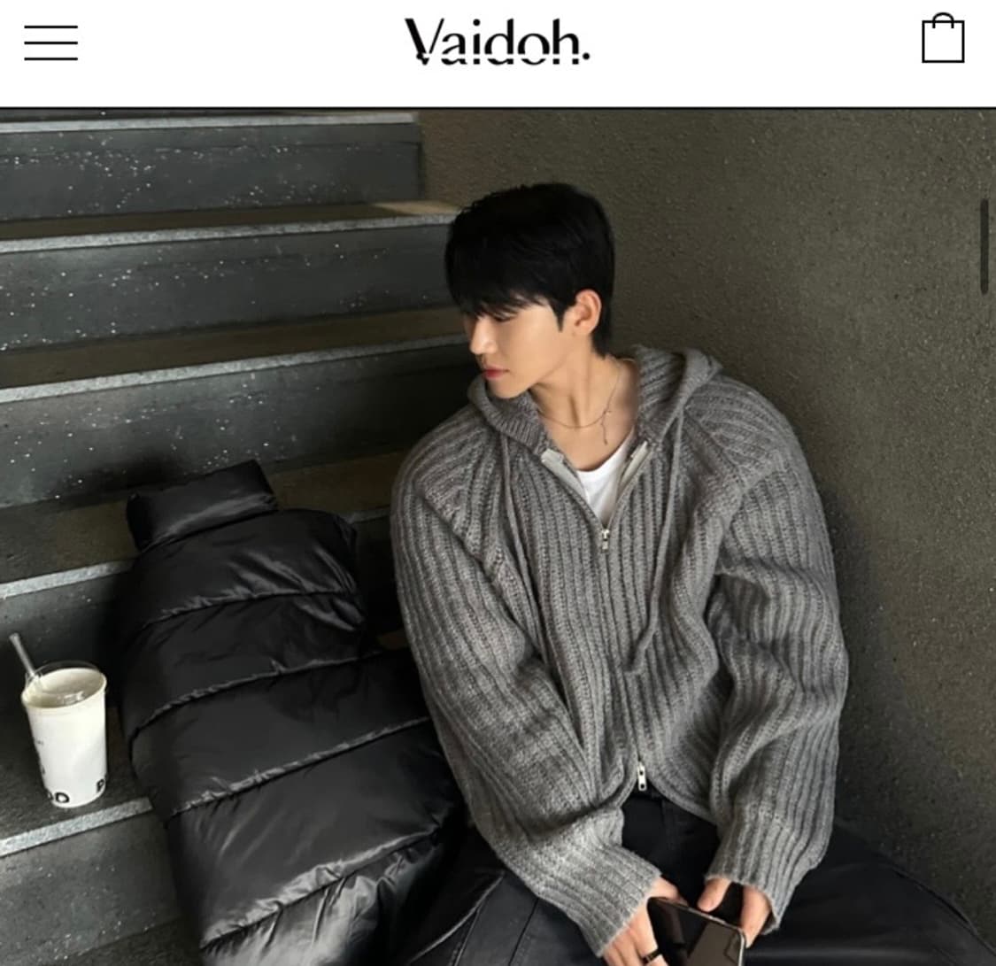 (새제품) 바이도 울 니트 후드집업 블랙 상품이미지3