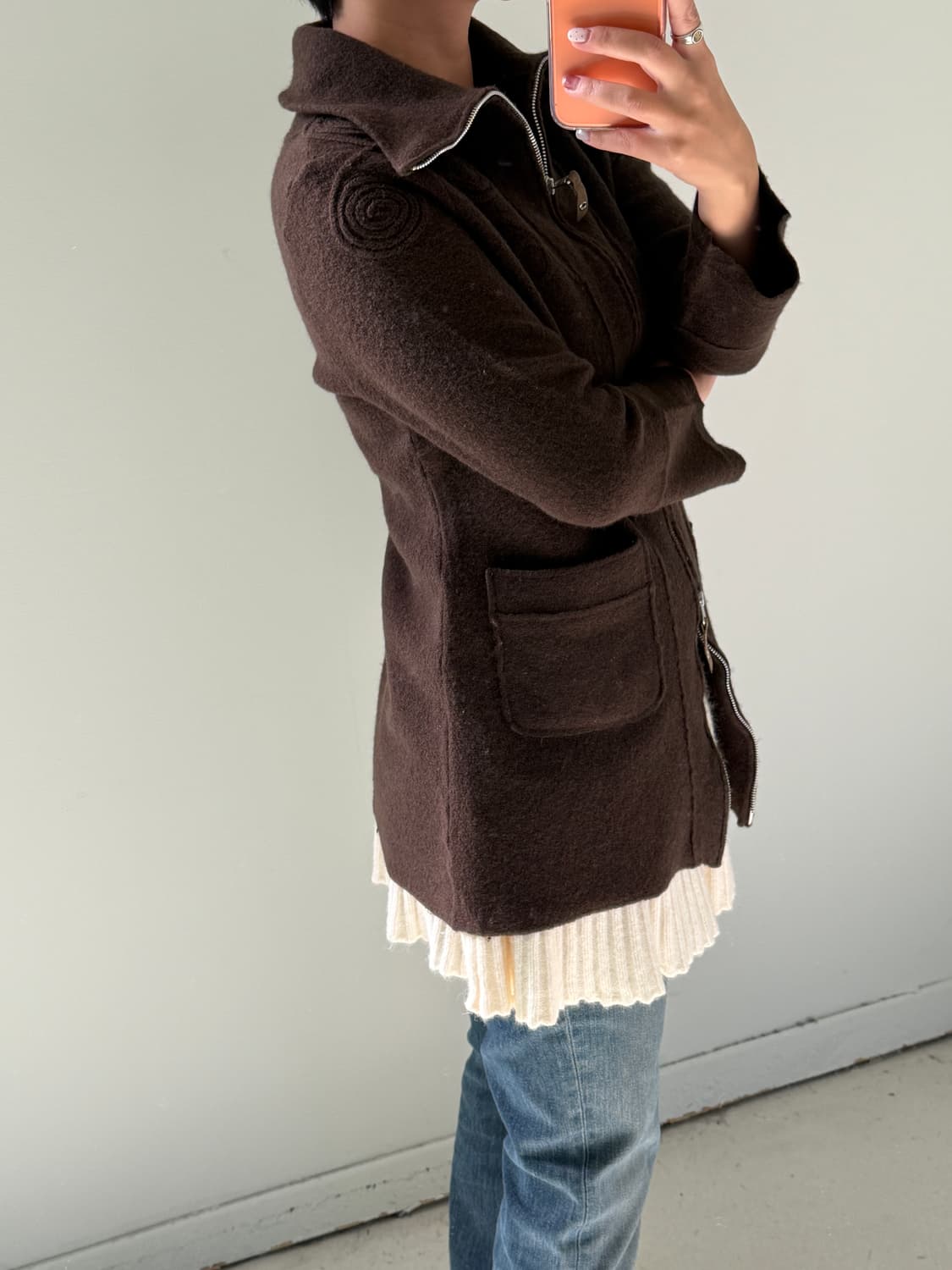 일본빈티지 보일드울 브라운 가디건자켓 상품이미지3