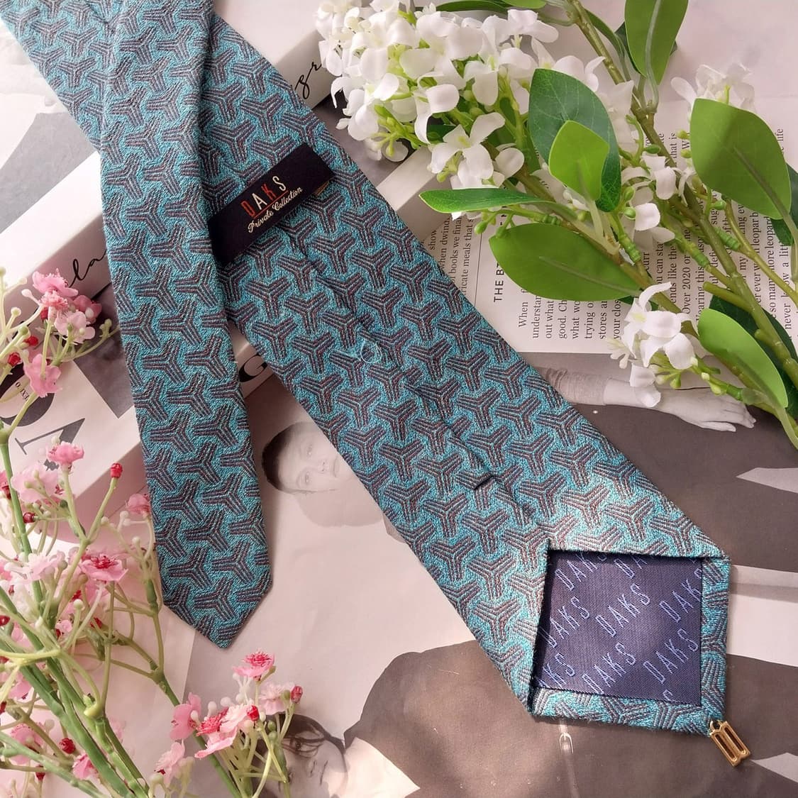 닥스 실크 코발트 블루 패턴 넥타이 8.2cm A+등급 K2325 상품이미지4