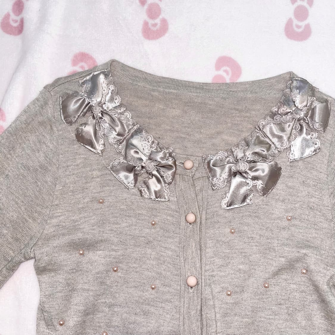 모리 라떼 히메 갸루 콩단추 리본 가디건 상품이미지2