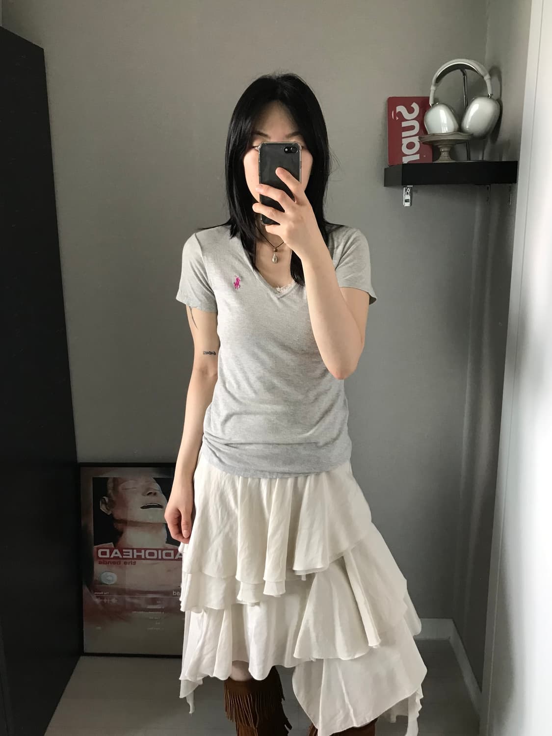 폴로 랄프로렌 포니 로고 브이넥 그레이 반팔티 상품이미지1