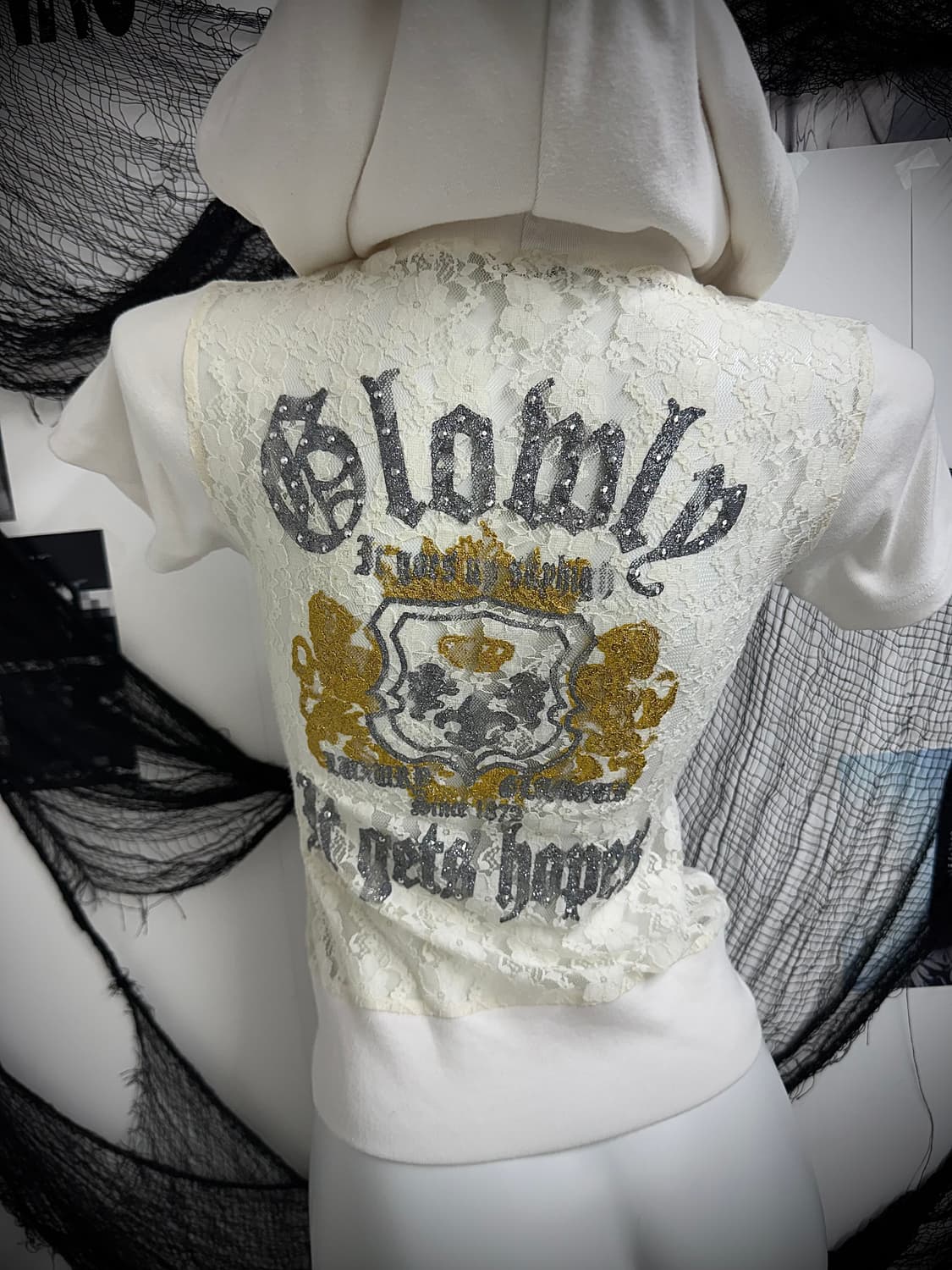 00s lace glitter printing hoodie halfsle 상품이미지2