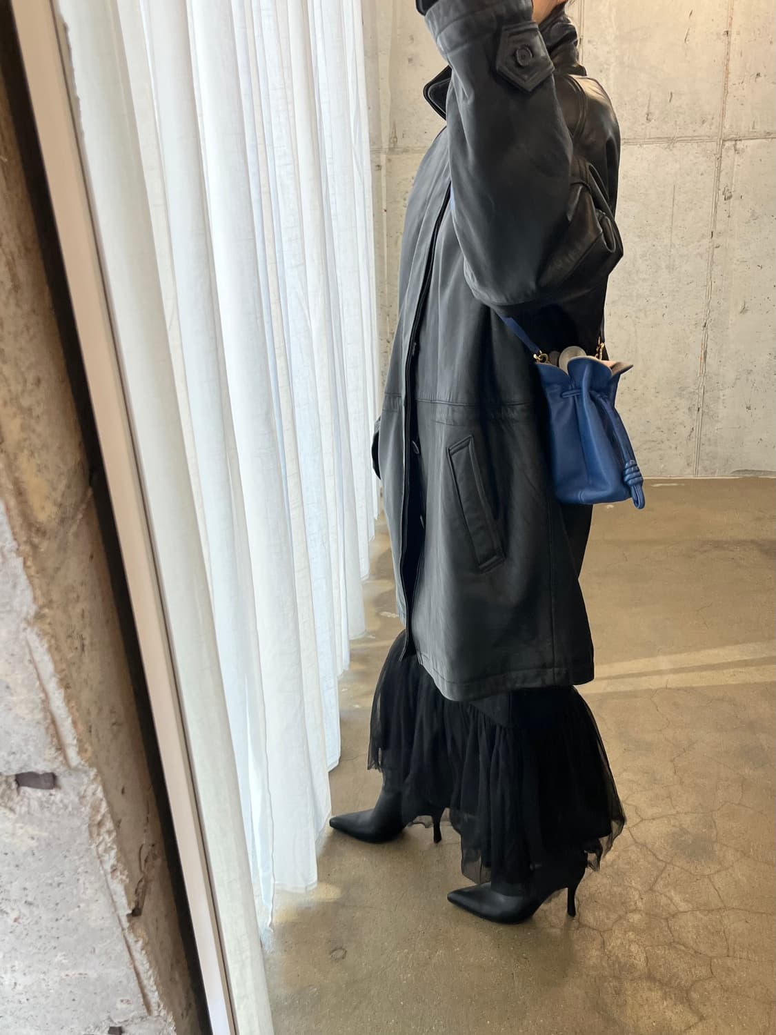 90s lambskin 양가죽  미디자켓 블랙 상품이미지4