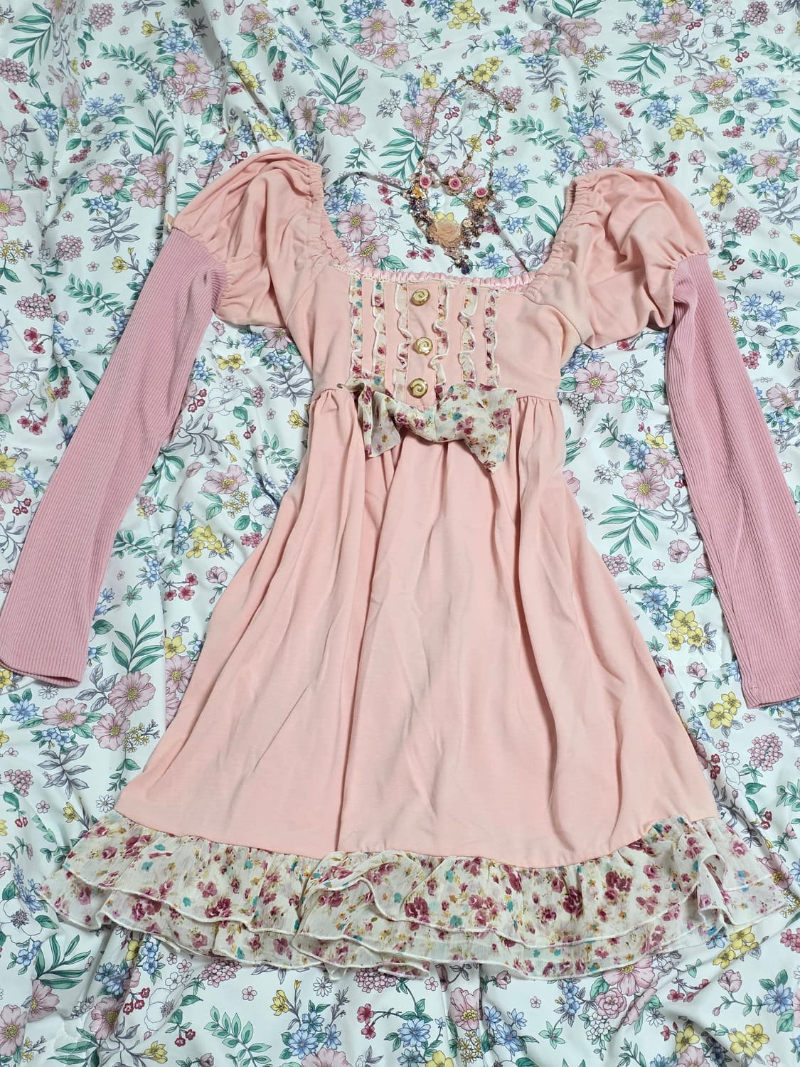 리즈리사 일본빈티지)딸기우유 양산형 핑크히메갸루stc 퍼프 프릴원피스 상품이미지1