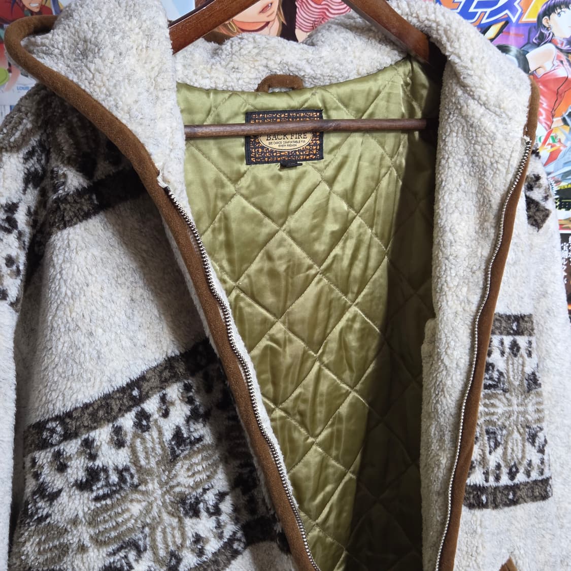 JPN 베이지 노르딕 패턴 플리스 누빔 후드 점퍼 상품이미지9