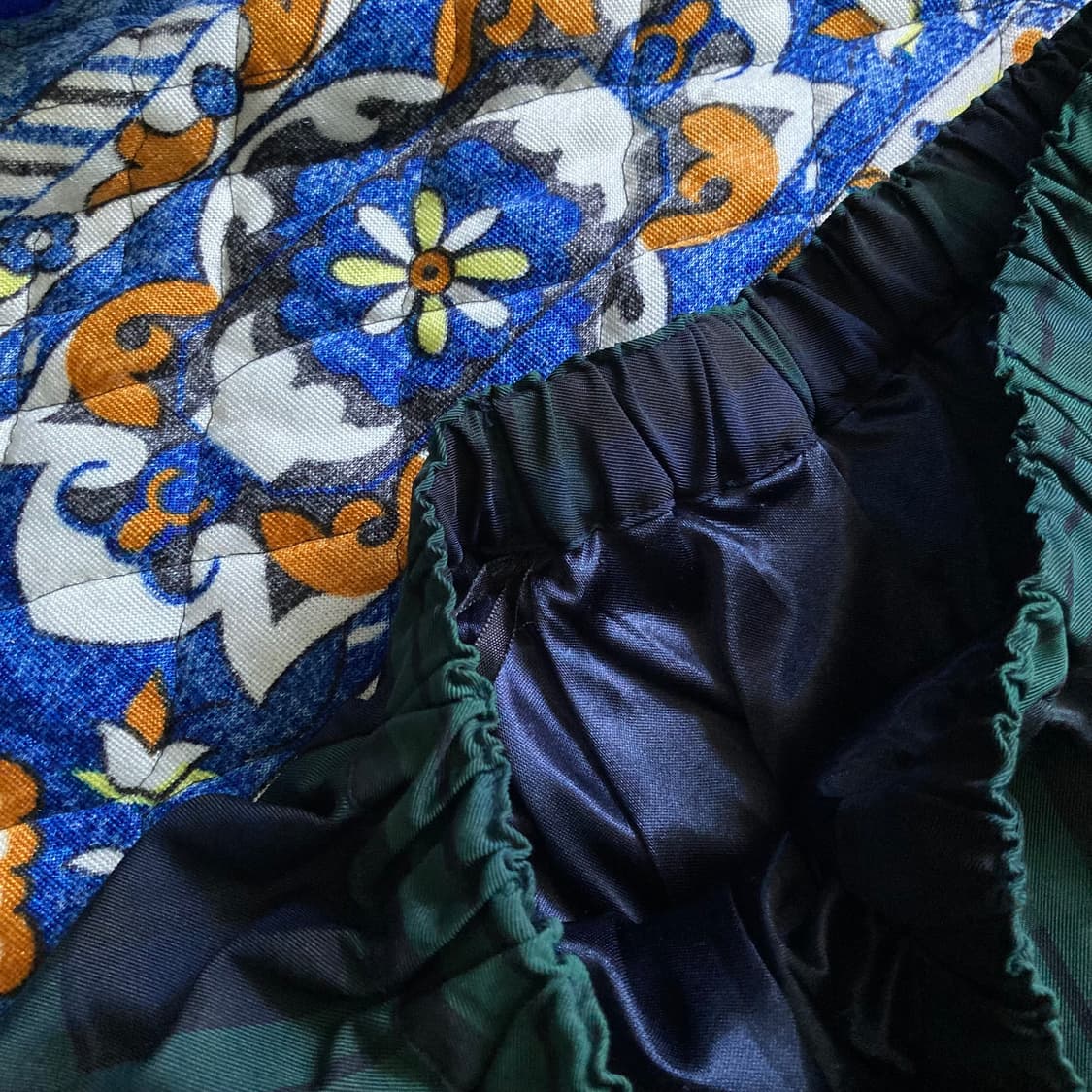 빈티지 아메카지 그린 네이비 타탄체크 밴딩 롱 플레어 스커트 치마 상품이미지3