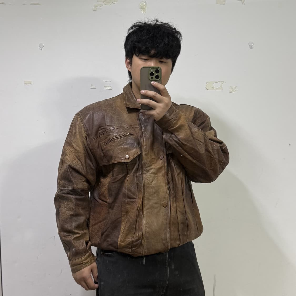 빈티지 워시드 레더 트러커 자켓 상품이미지5