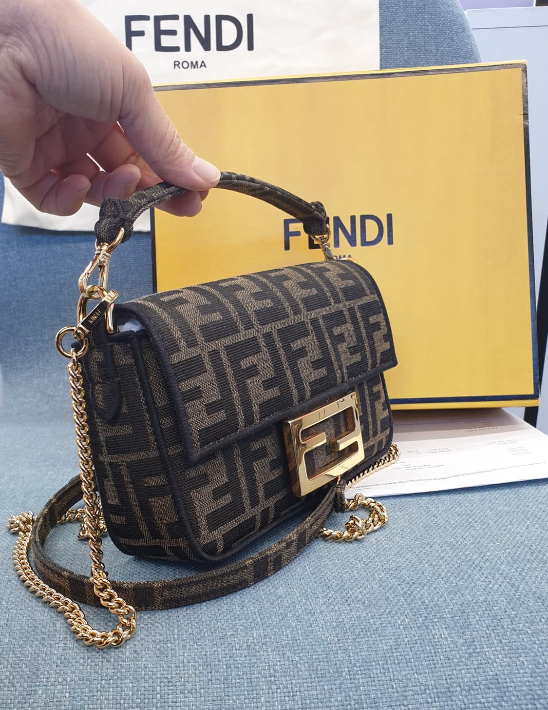 (새상품급/풀구성) 펜디 미니 바게트백 FF 패브릭 상품이미지1