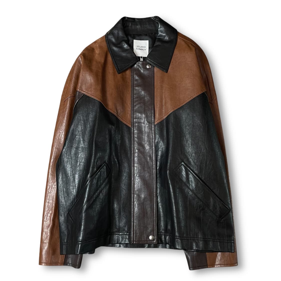 스튜디오톰보이 브라운 투톤 가죽 자켓 F 상품이미지1