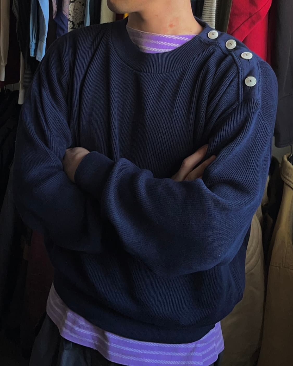 83AW CP컴퍼니 아카이브 숄더 비대칭 버튼업 니트 상품이미지1