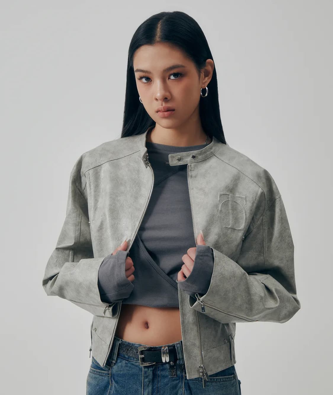 (새상품) Moto Cropped Leather Jacket [ Ligh 상품이미지4