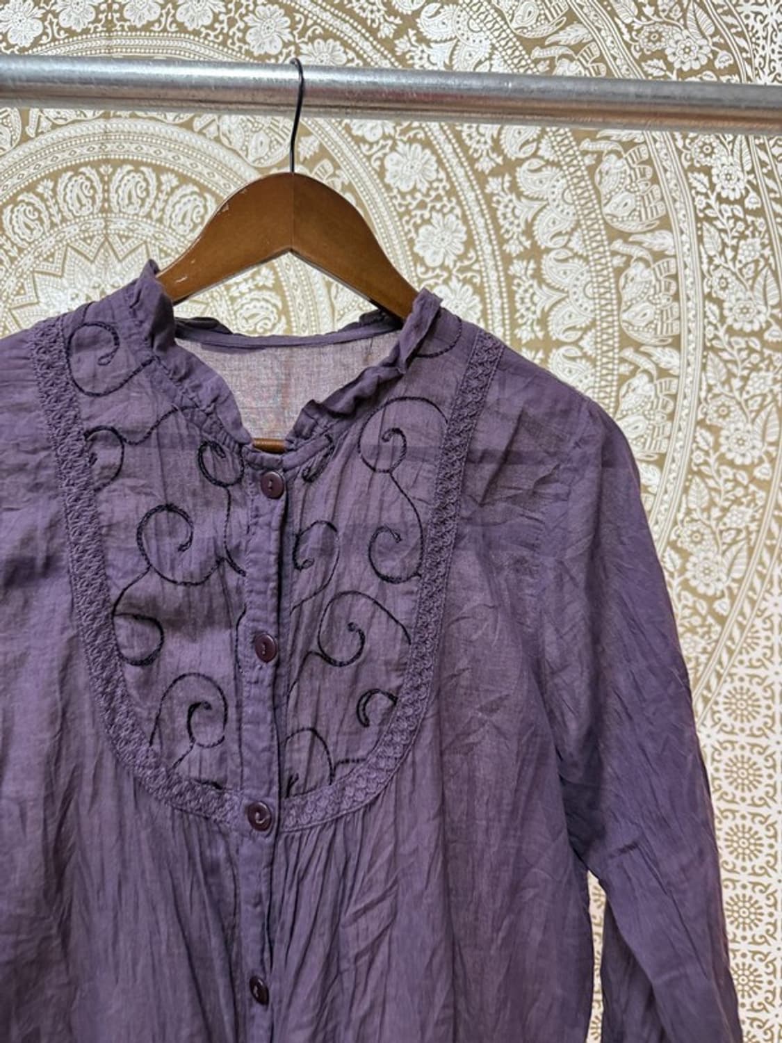 제페니즈 빈티지 여성 패턴 퍼플 7부 블라우스 상품이미지4