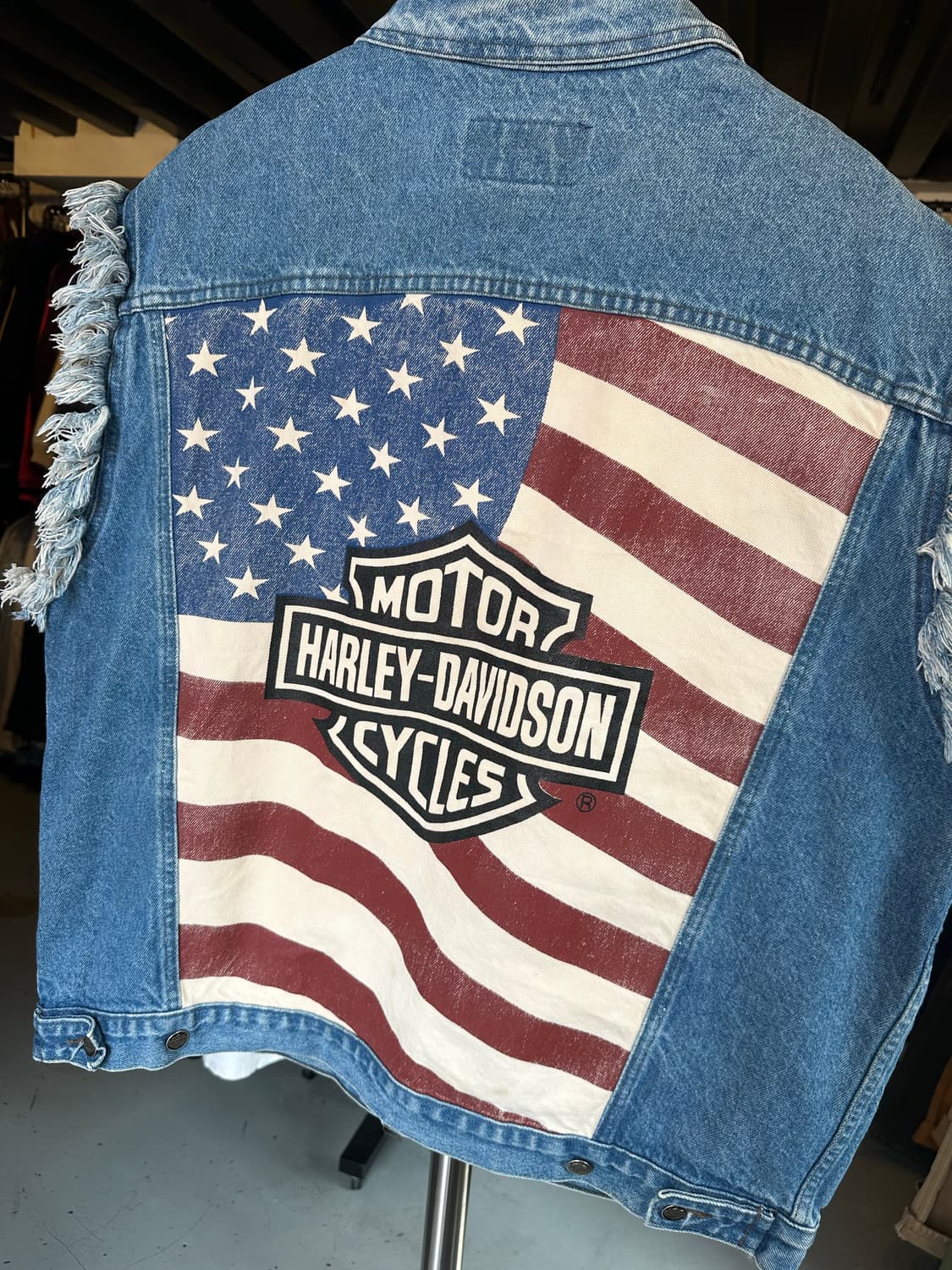 90s 할리데이비슨 데님 컷오프 베스트 made in usa 상품이미지6