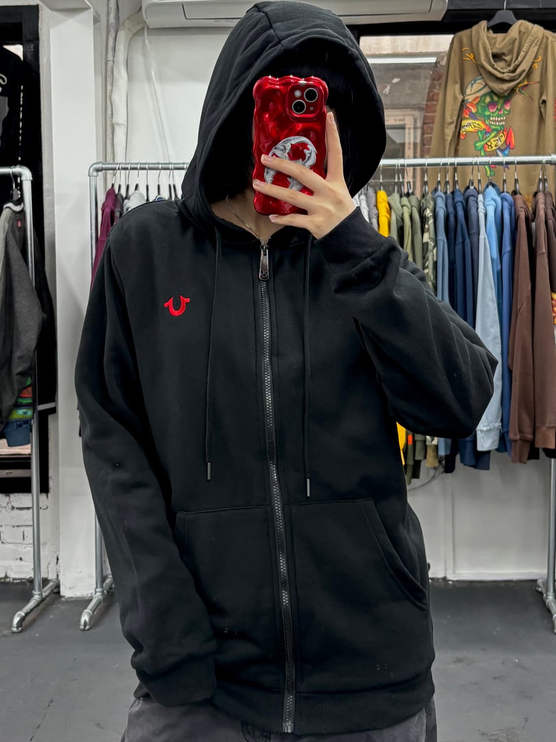 트루릴리전 빅로고 쉐르파 후드집업 상품이미지3