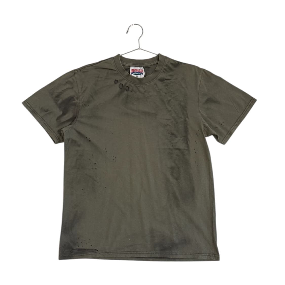 홍콩 빈티지 다스트레스드 데미지 카키 반팔  상품이미지1