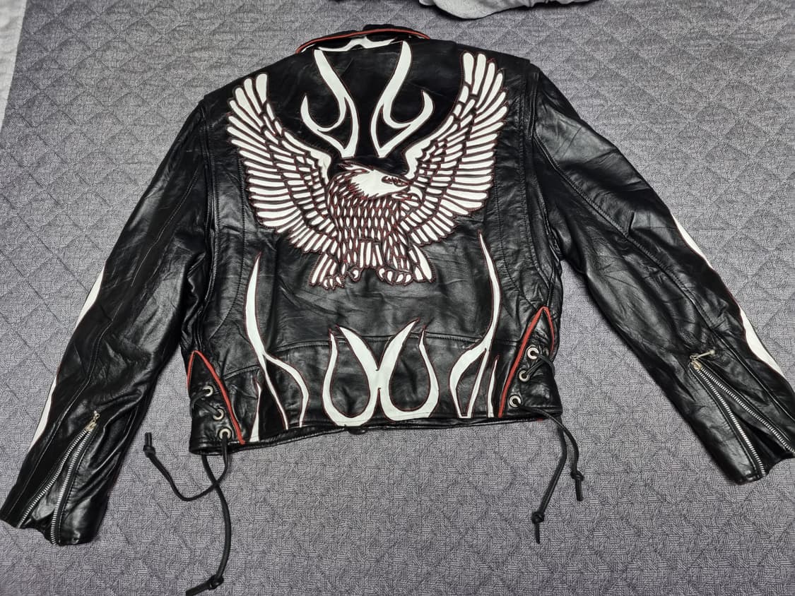 몬타나 스트릿웨어 흑백적 3컬러 독수리 불무늬 가죽자켓 상품이미지2