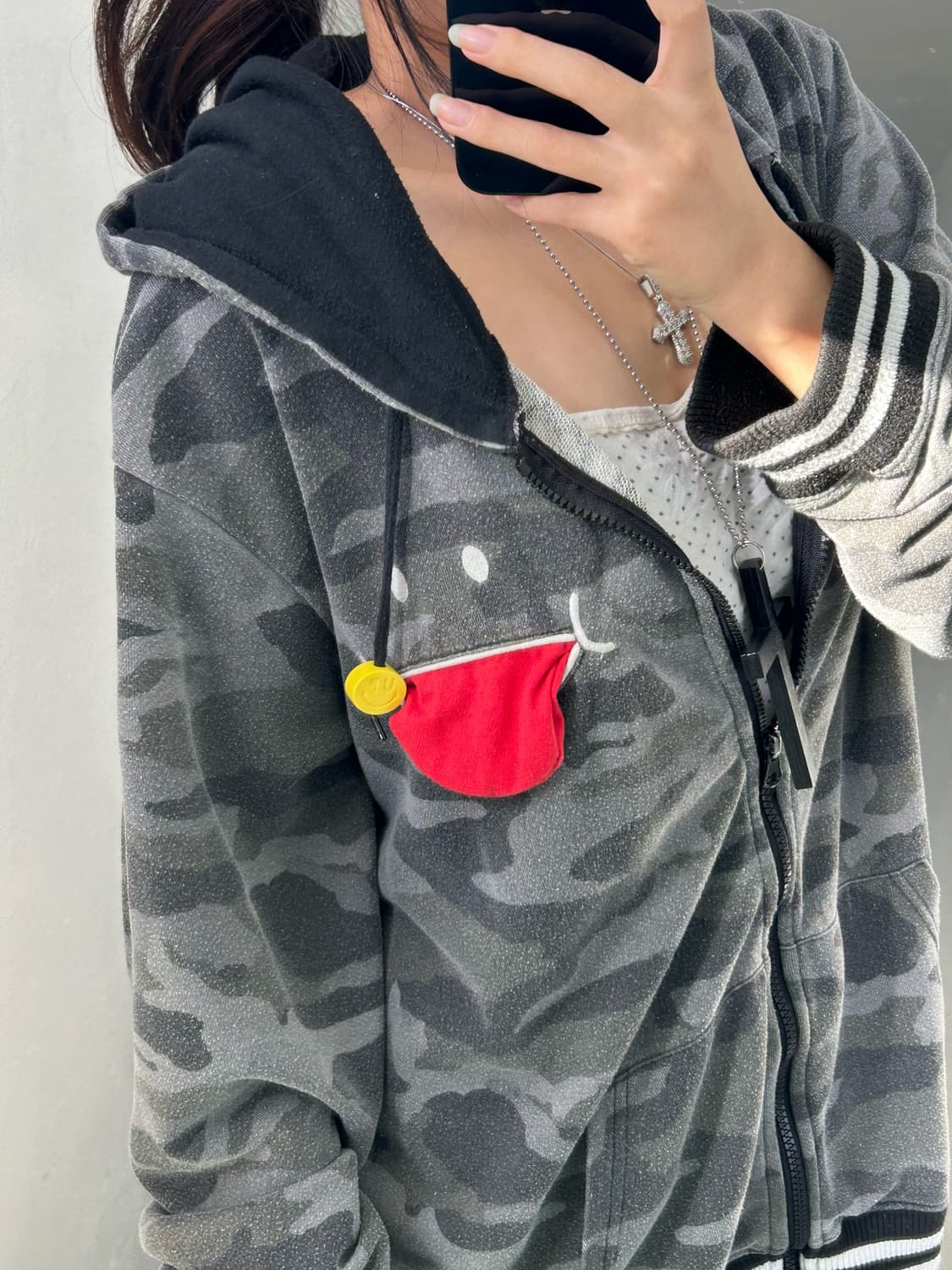[UP! SMILE] 그레이 카모 y2k 포켓 후드집업 상품이미지4