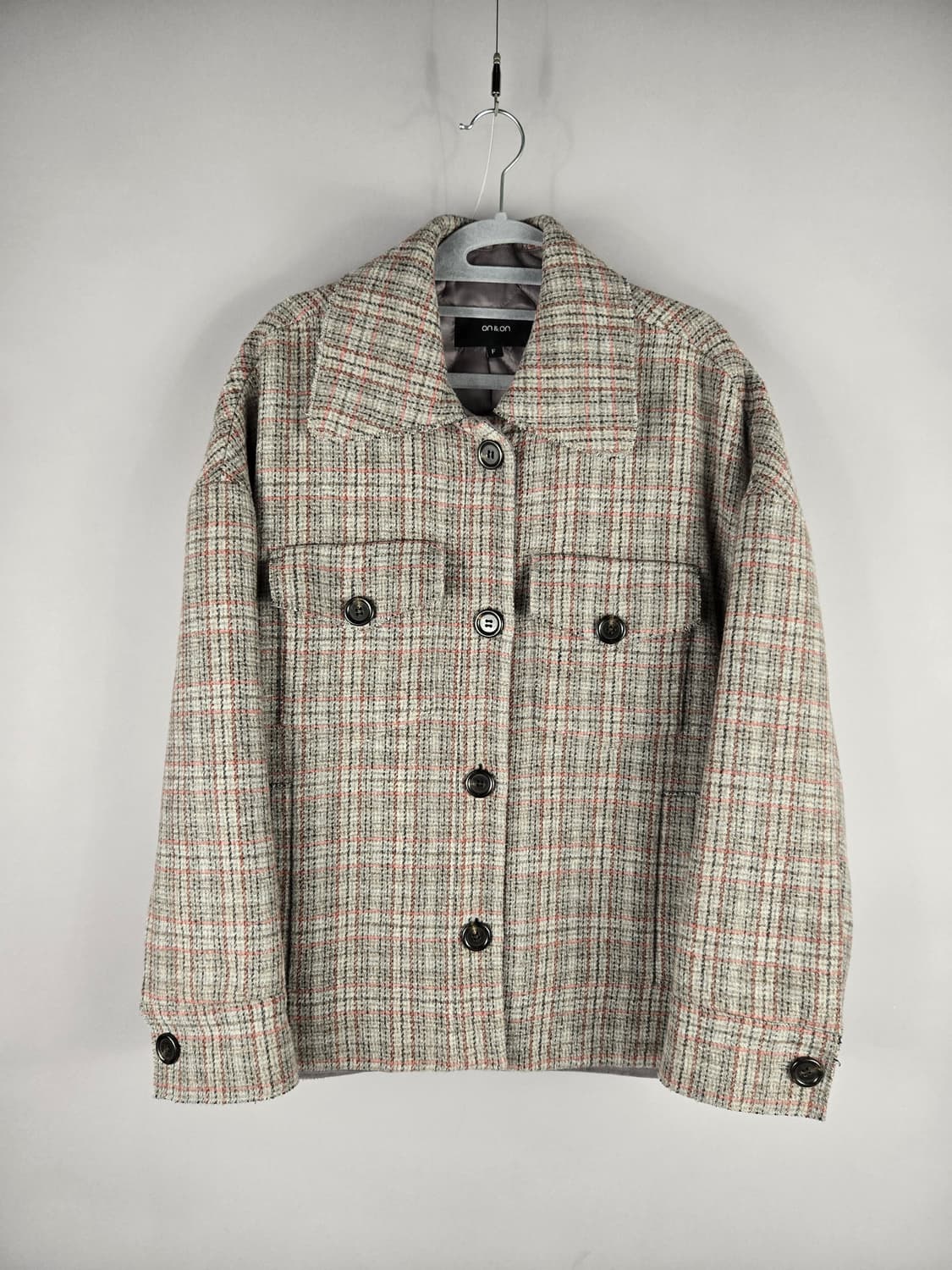 [무료배송]온앤온 F 여성 안감 누빔 울 혼방 체크 코트 상품이미지1