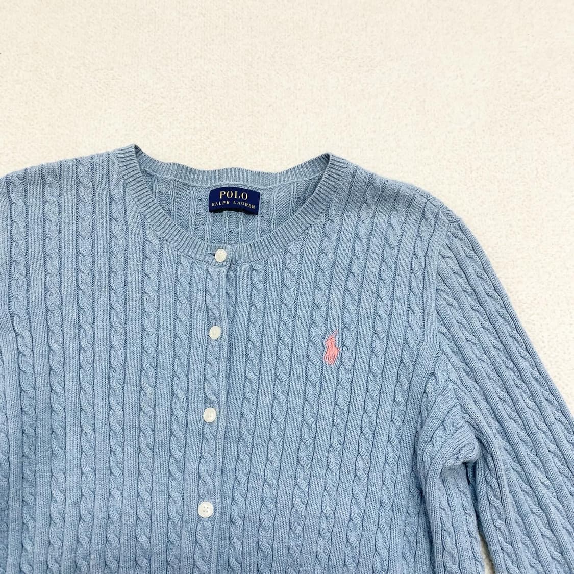 폴로 하늘x핑크 꽈배기 가디건 상품이미지2