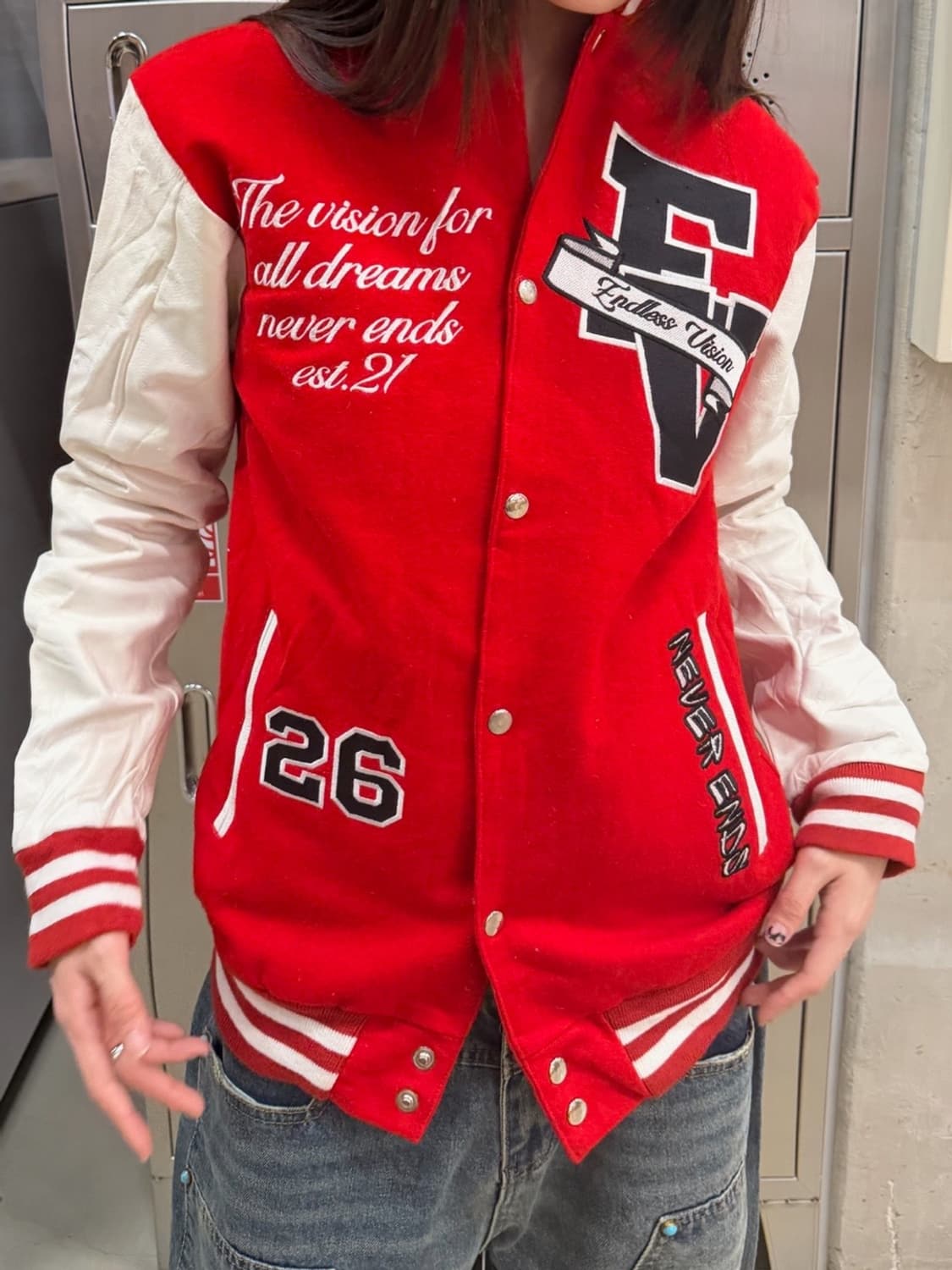 90s 올드스쿨 패치 레드 레더 바시티 jk 상품이미지3