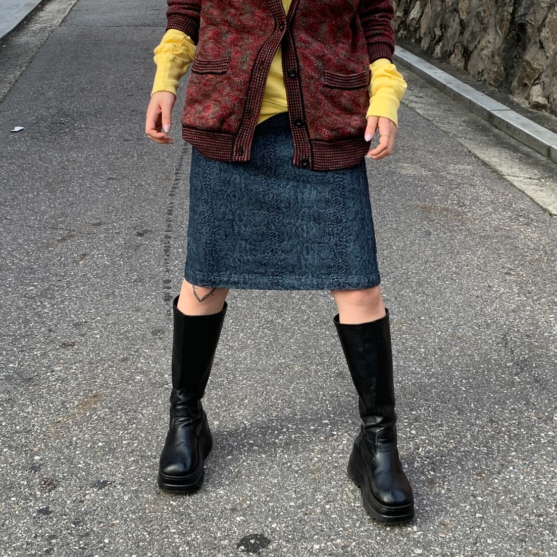 히스테릭 글래머 데님 스네이크 스킨 스커트 상품이미지2