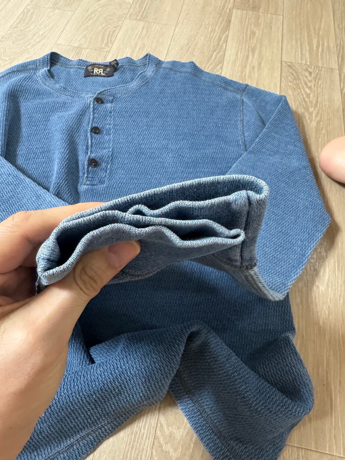 XL 더블알엘 인디고 자카드 헨리넥 와플 니트 티셔츠 상품이미지5