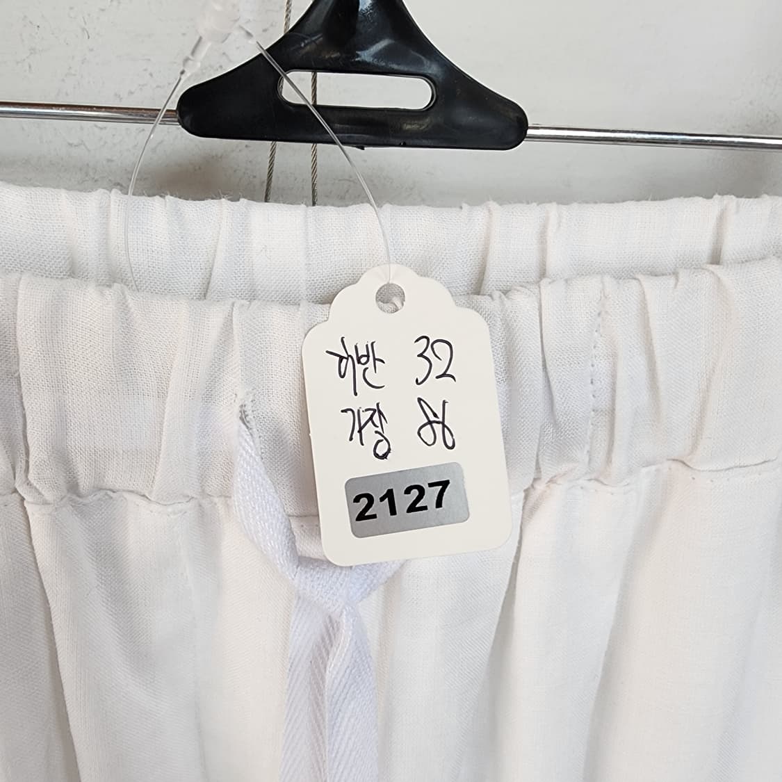 명품 화이트 린넨 밴딩 와이드 팬츠 상품이미지8