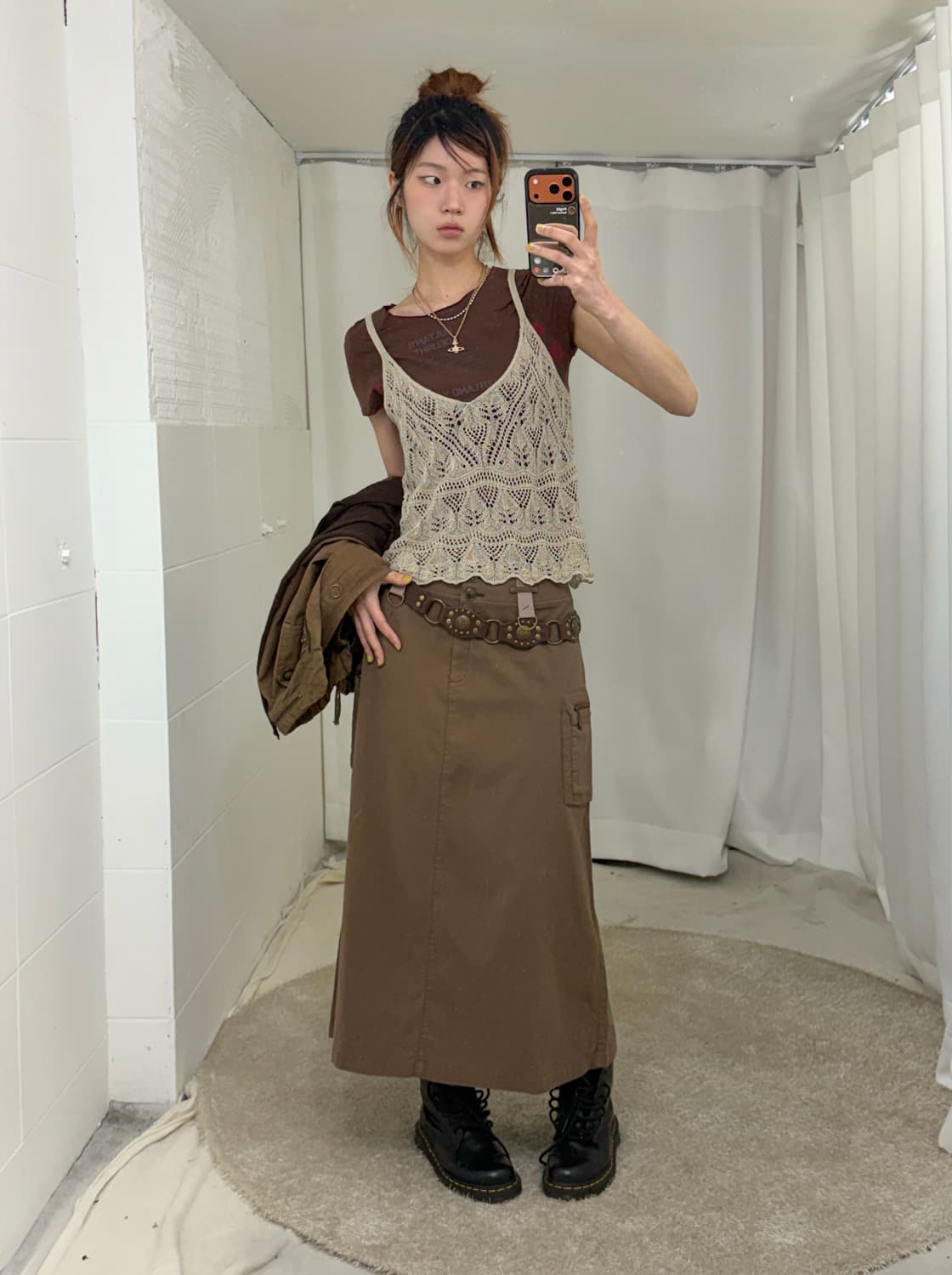 브라운 캐주얼 웨스턴 그런지 코디 세트 상품이미지3