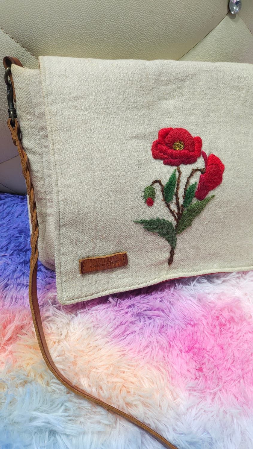 린넨 프랑스자수 핸드메이드 원통 손가방 크로스백  상품이미지6