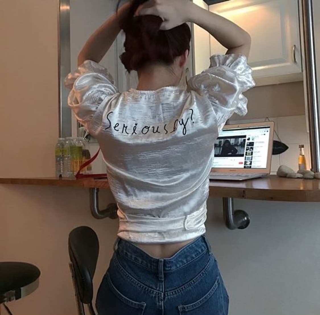 [송해나 착용] Bpb 비피비 퍼프 랩 블라우스 아이보리 상품이미지6