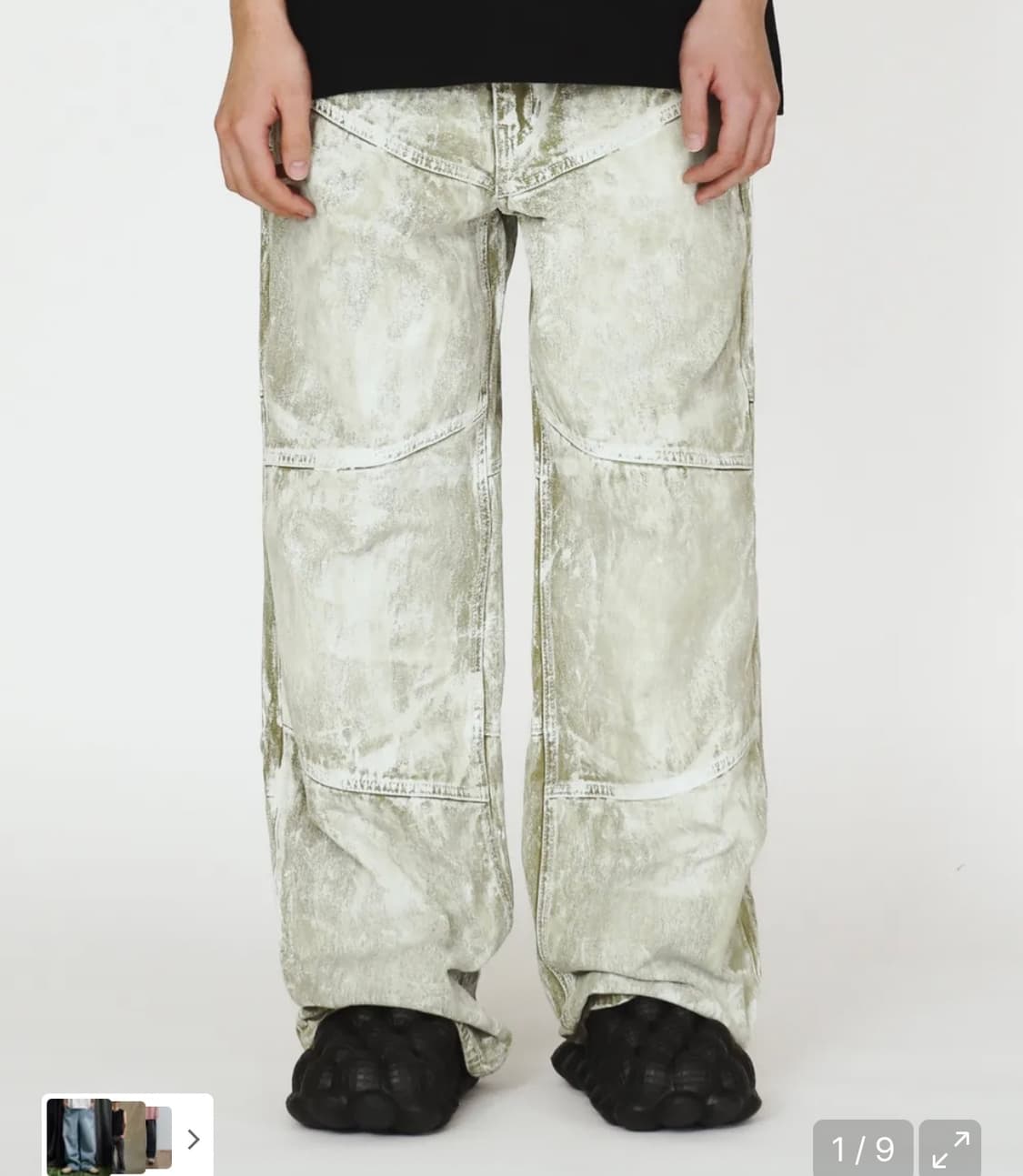 애드오프 페인팅 진 팬츠 데님 와이드팬츠 카키색상 상품이미지1