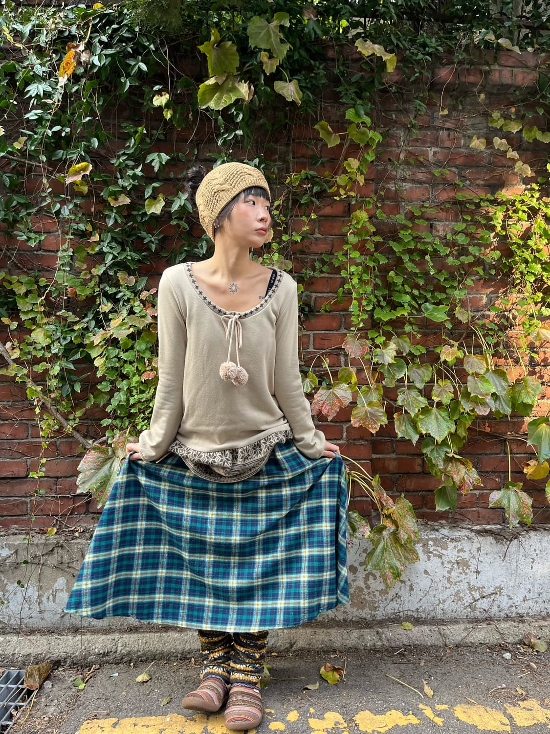 티티카카 그린 체크패턴 스커트 상품이미지1