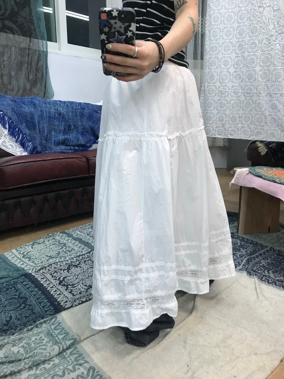 여성 레이스 화이트 밴딩 롱스커트  상품이미지2