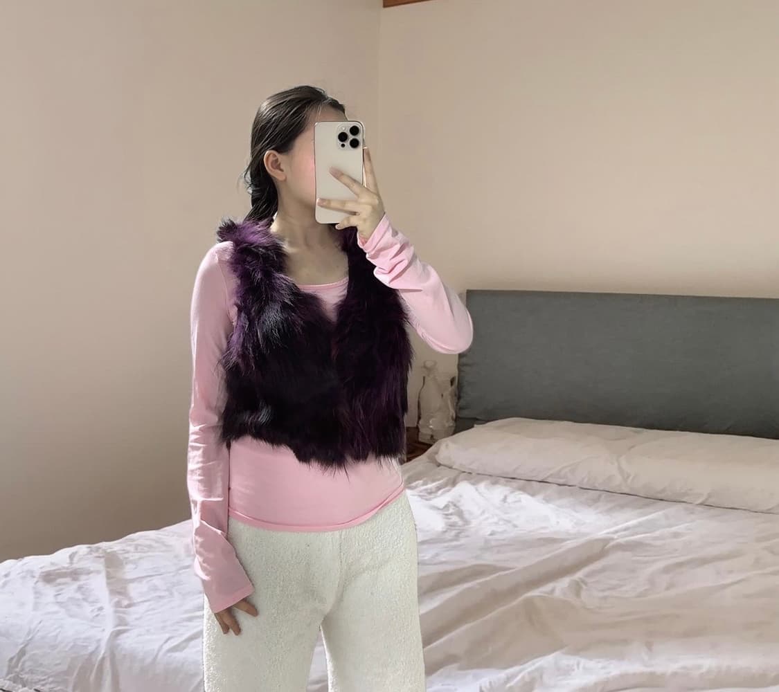 빈티지 다크나이트  퍼플 라쿤퍼 조끼 베스트 상품이미지4