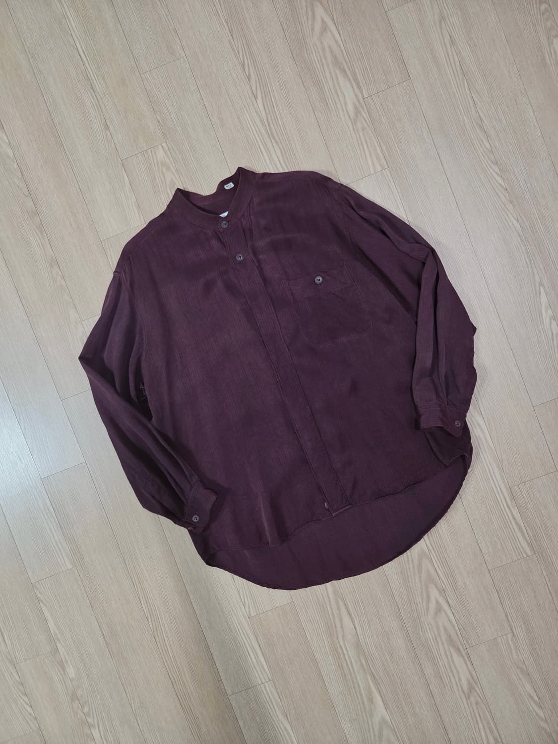 VARIO MODA 버건디 원 포켓 큐프라 헨리넥 셔츠 상품이미지3