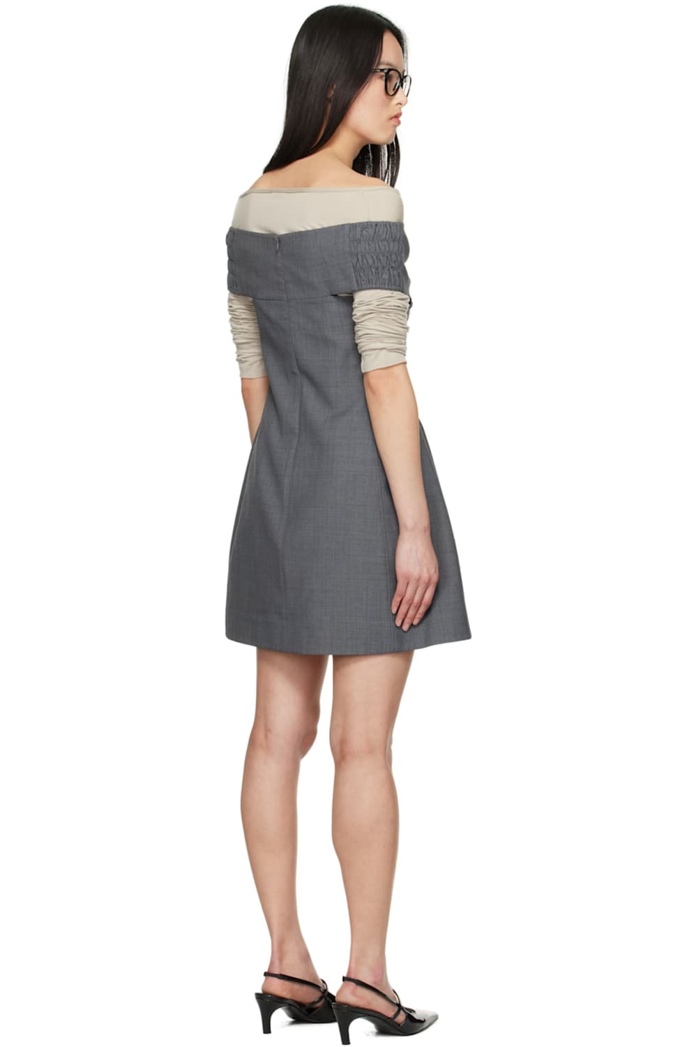 그레이 리본 오프숄더 미니 드레스 - 6 상품이미지3