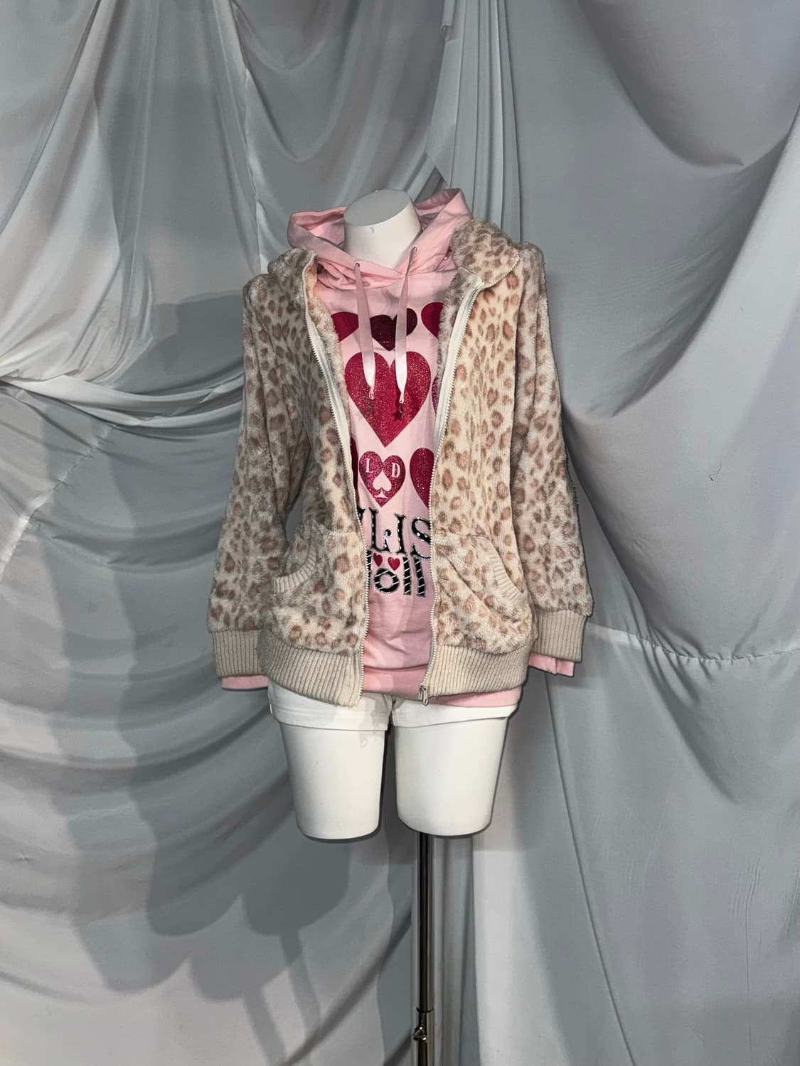 리즈리사 화이트핑크 레오파드 곰돌이 러블리 팝 갸루 코디세트  상품이미지7
