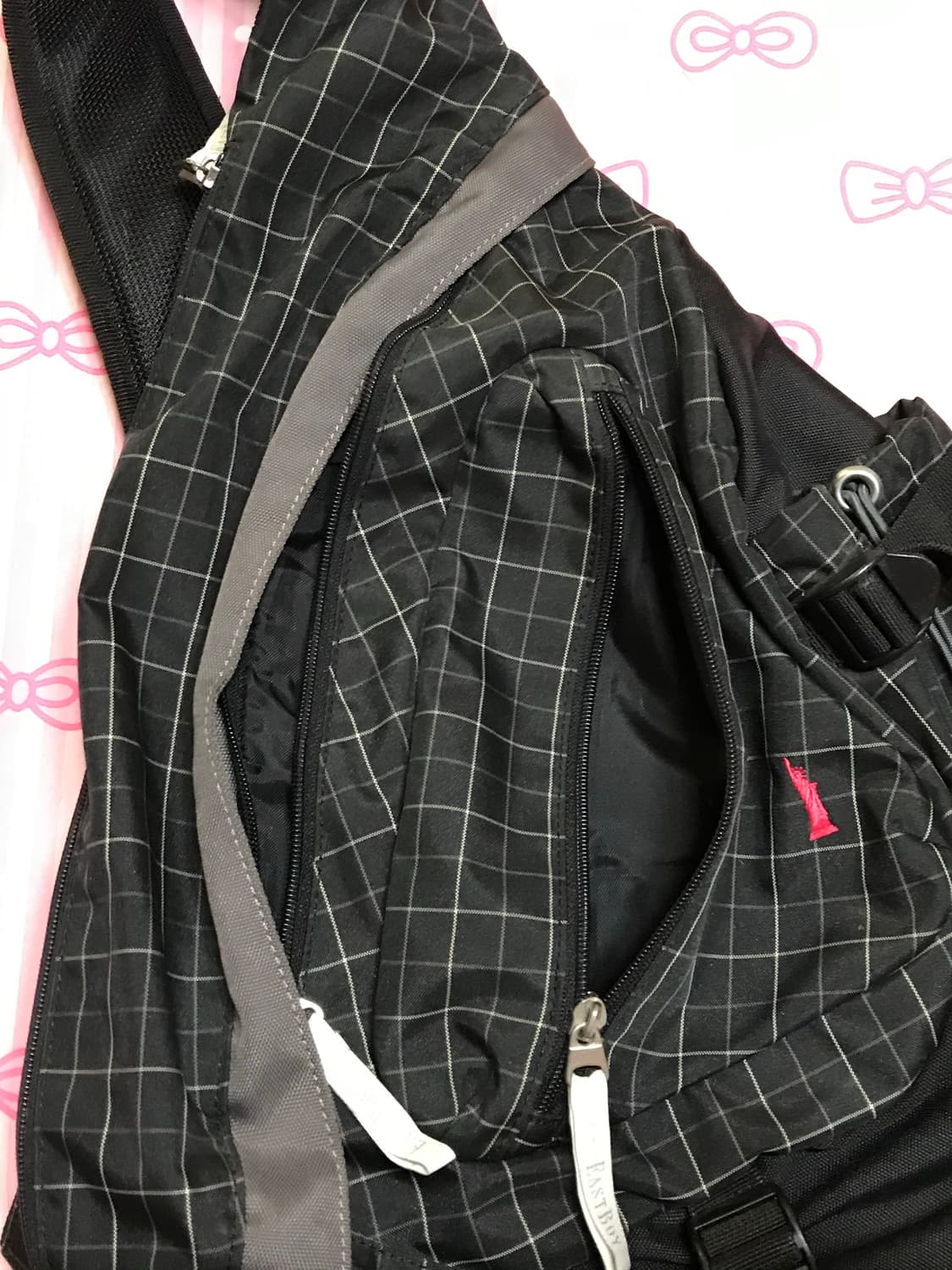 이스트보이 체크 크로스백팩 힙색 핑크로고 모리 하구미 상품이미지4