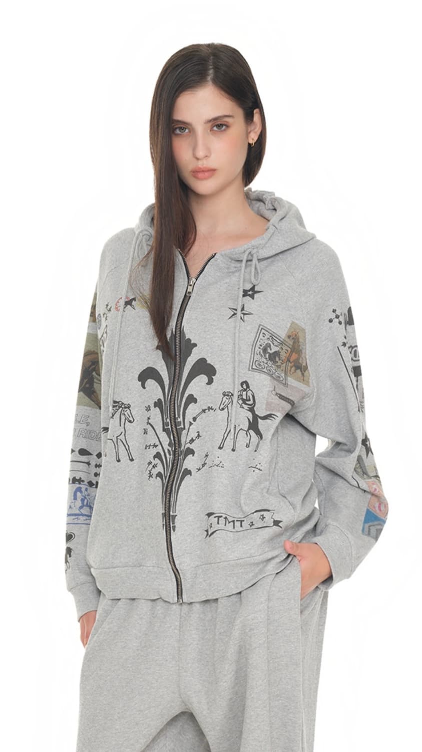 투머치택스 TOOMUCHTAX PRINTED WAFFLE ZIP-UP H 상품이미지1