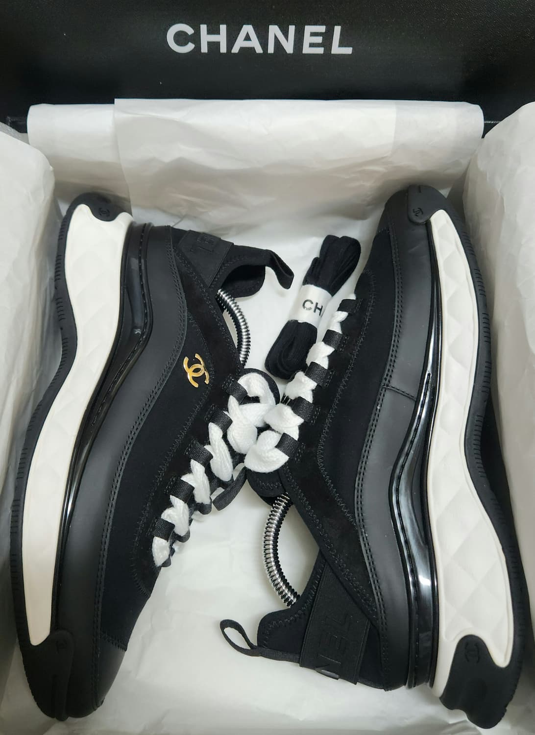 [정품) 샤넬 스니커즈 운동화 믹스드 파이버 스웨이드 카프스킨& 골드40 상품이미지6
