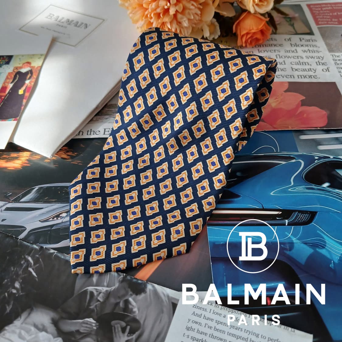 발망 실크 네이비 패턴 넥타이 9.6cm A등급 A19447
 상품이미지2