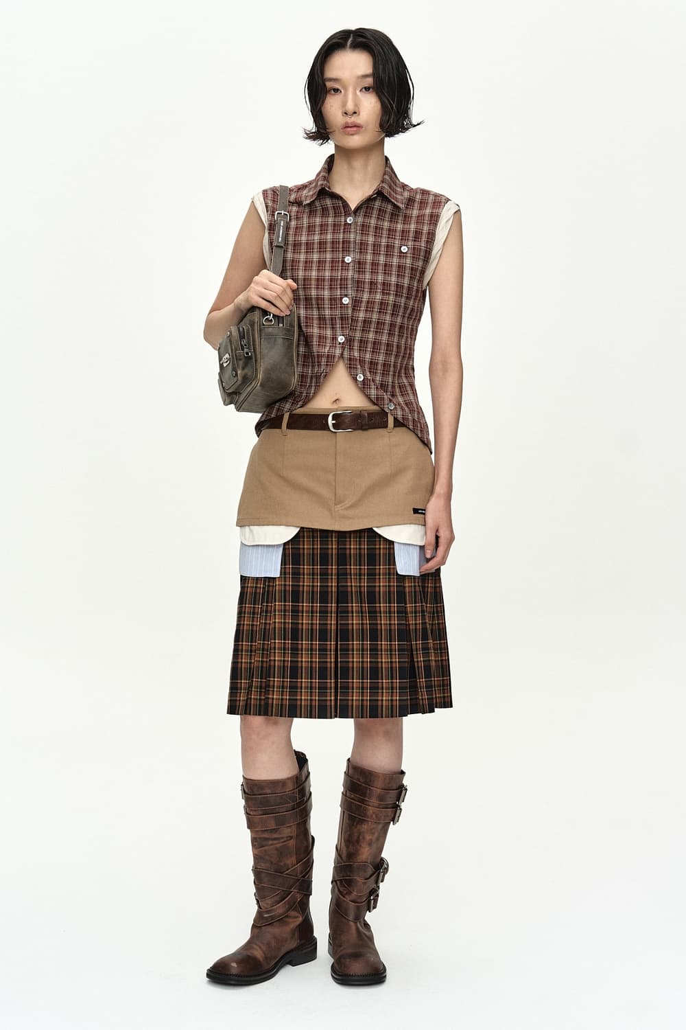 CHECK SLEEVELESS SHIRT atb1569w(BROWN) 상품이미지8