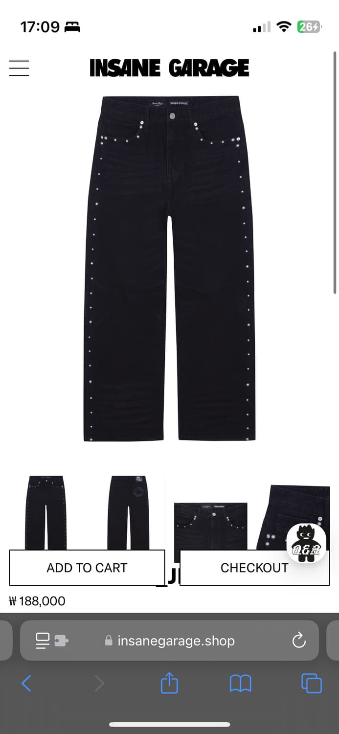 인세인개러지 x 스모크라이즈 스터드 데님 팬츠 상품이미지1