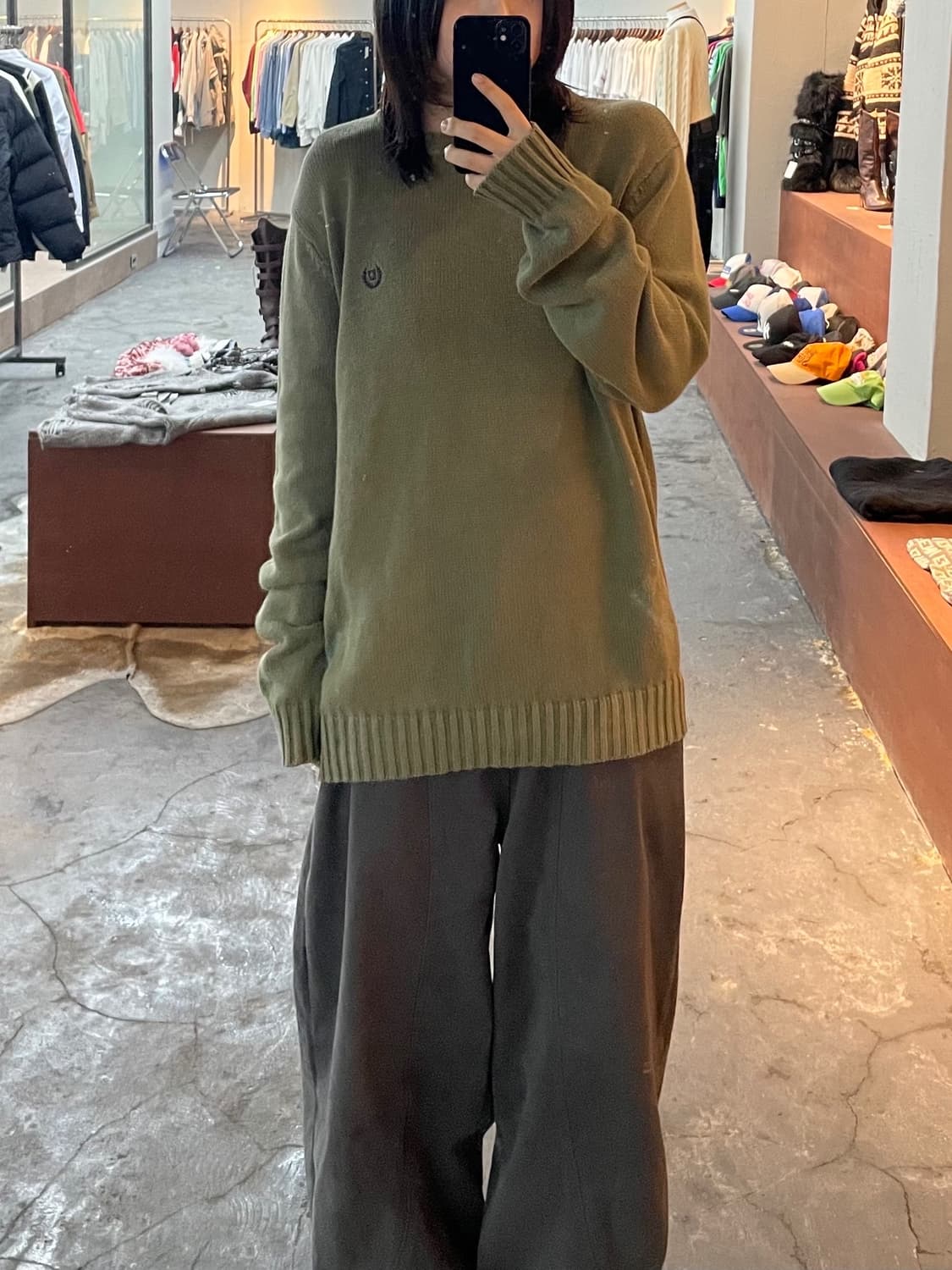 챕스 카키 코튼 라운드넥 니트 H768 상품이미지1