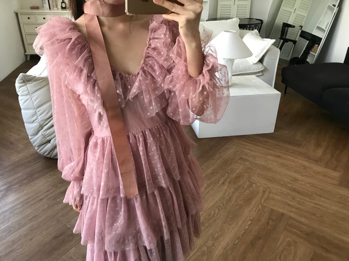 vintage ruffle pink one-piece 상품이미지5