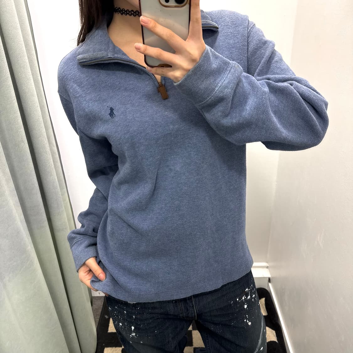 폴로 블루 반집업 니트 상품이미지2