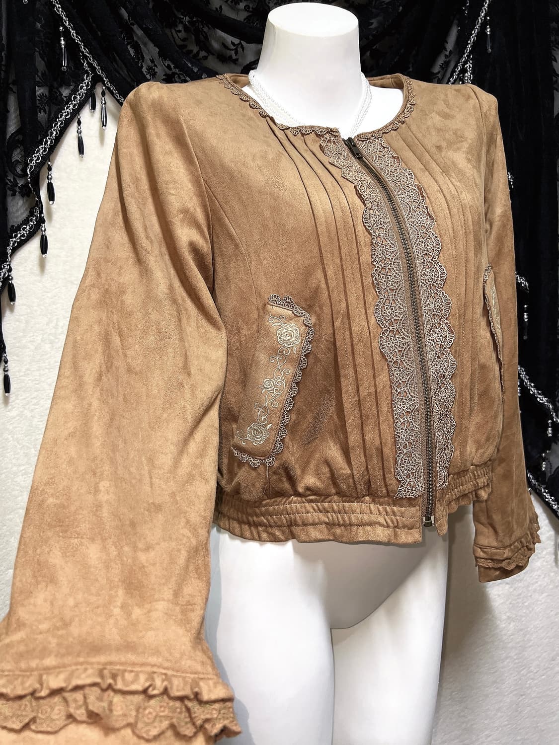 엑시즈팜 라떼갸루 로걀 브라운 레이스프릴 스웨이드 자켓 엔틱 하치 모리 상품이미지6